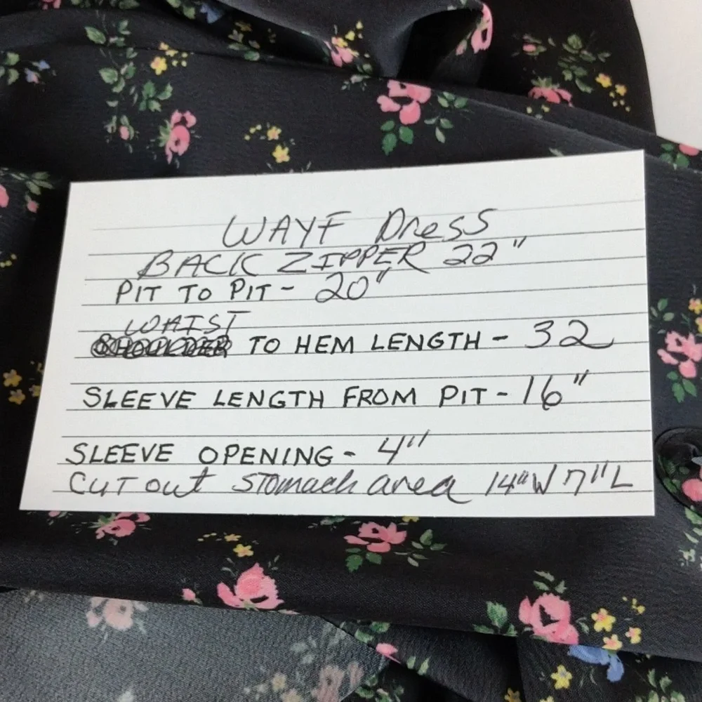 Wayf Tie Front Cutout Dress Black Blue Rose Small Print Floral. Large. Satiny - Picture 16 of 16